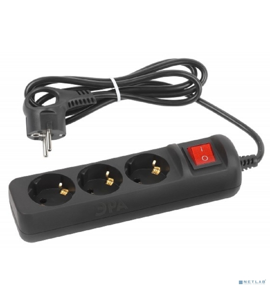 Удлинитель электрический ЭРА UX-3es-1,5m-B с заземлением с выключателем 3 розетки 1,5 м ПВС 3x0,75мм2 черный