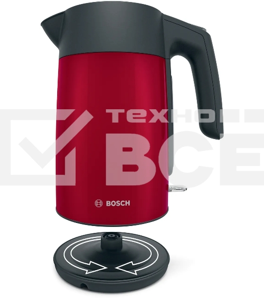 Чайник Bosch TWK7L464, 1.7л, 2400 Вт., нерж.сталь, покрытая эмалью, красный,шкала уровня воды