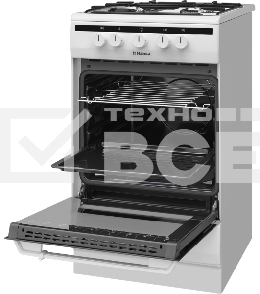 Плита газовая Hansa FCGW51001 белый, конфорок 4 шт, духовка 56 л, 50 см x 85 см x 60 см