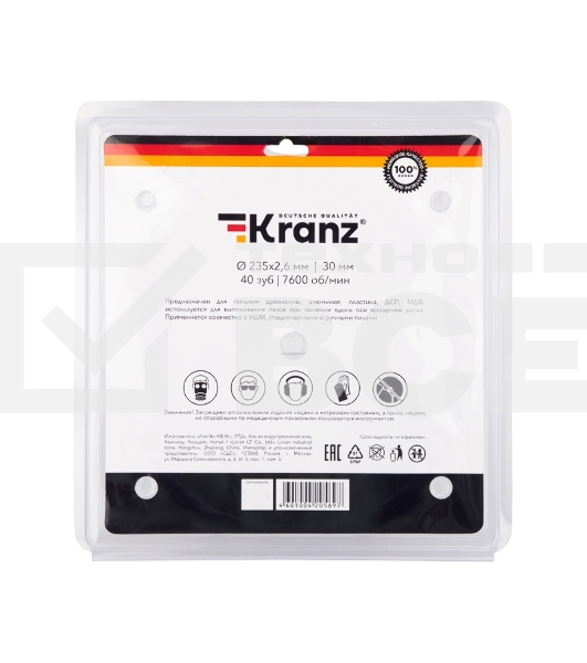 Диск пильный 235 мм х 40 зуб х 30 мм Kranz