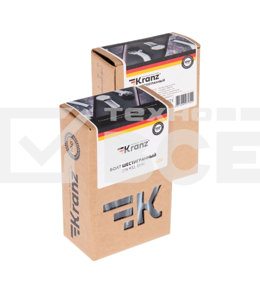 Болт шестигранный KRANZ DIN 933, 8х90, упаковка поставщика ( 24 кг. / 600 шт.)