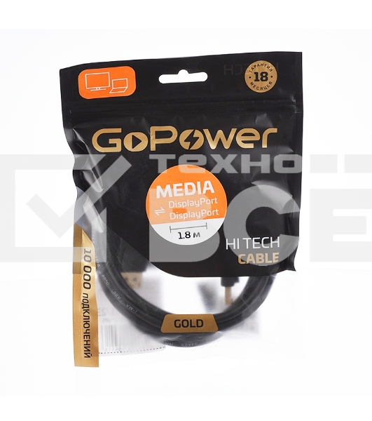 Кабель а/в GOPOWER Длина 1.8 м Разъёмы DisplayPort (m)-DisplayPort (m) Цвет черный 00-00028932