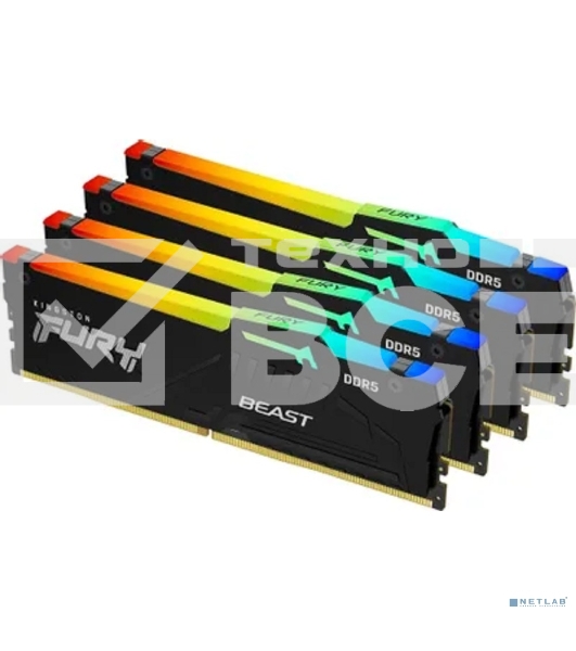 Оперативная память Kingston Fury Beast, DDR5, 64Gb (4x16GB), 5200MHz, CL40, DIMM, с радиаторами, RGB, черный