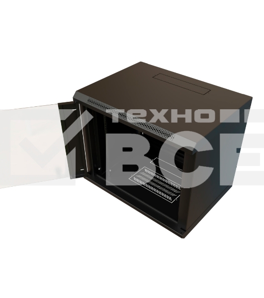 Шкаф коммутационный WRline (WR-TW-1266-GP-RAL9004) настенный 12U 600x600мм пер.дв.стекл 2 бок.пан. 60кг черный 520мм 650мм IP20 сталь