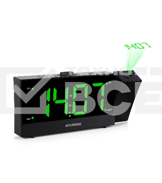 Радиобудильник Hyundai H-RCL243 черный LCD проек.изоб. подсв:зеленая часы:цифровые FM