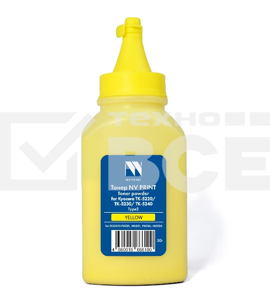 Тонер NVPrint для Kyocera TK-5220/TK-5230/TK-5240 Type2 (50г) Yellow совместимый