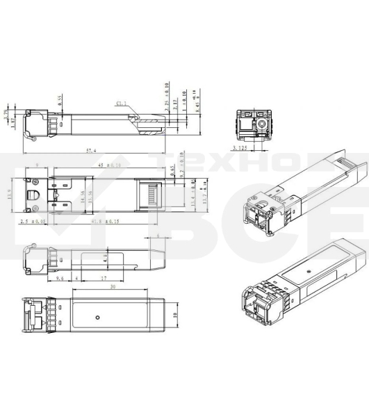 Модуль SNR SFP+ WDM, дальность до 20км (12dB), 1270нм