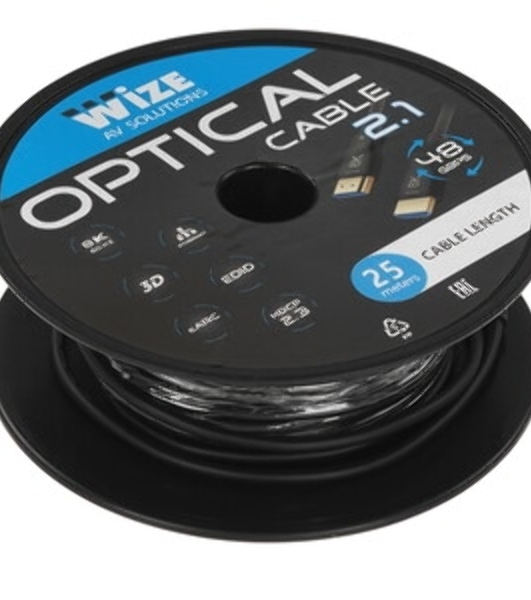 Кабель HDMI Wize AOC-8K-HM-HM-25M оптический, 25 м, 8K/60HZ 4:4:4, v.2.1, ARC, 19M/19M, HDCP 2.2, Ethernet, черный, коробка