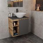 Тумба Bau Dream Blackwood 60 правая, графит, раковина BAU Dream D43, смеситель для раковины высокий Hotel Black, черный, фото2