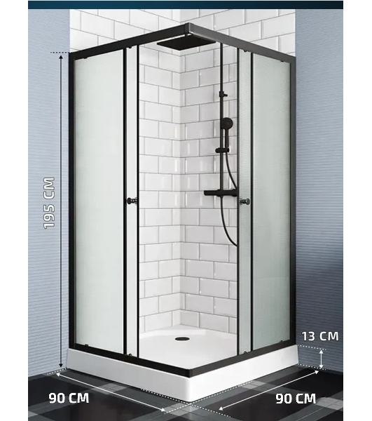 Душевой уголок BAU Stil Hit Black с поддоном 90x90х195, рифленое закаленное стекло, черный профиль