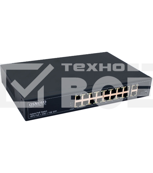 Коммутатор PoE коммутатор FE, 16 *10/100 Base-T с PoE, 2 x GE Uplink (RJ45), 1 x GE SFP Uplink, мощность PoE на порт до 30W, суммарно PoE до 292W