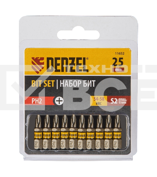 Набор бит PH2х25, сталь S2, шестигранный профиль, 10 шт. Denzel