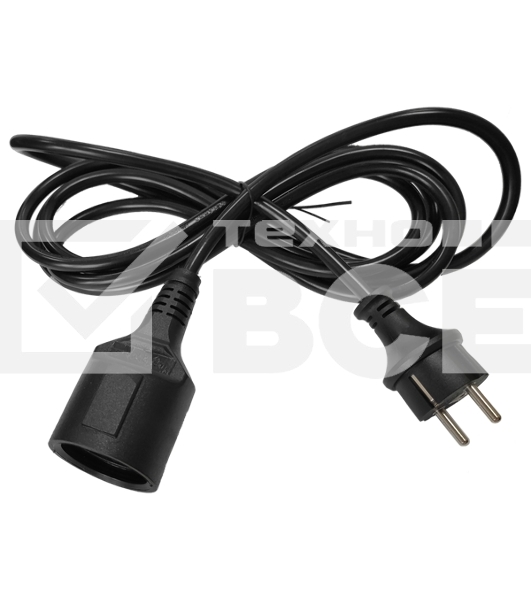 Удлинитель, вилка Schuko прямая - розетка Schuko, 3х1.5, 220 В, 16А, черный, 7 метров