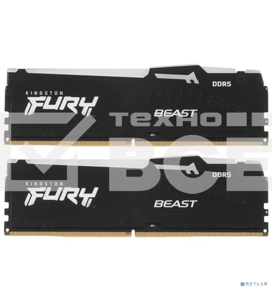 Оперативная память Kingston Fury Beast, DDR5, 16GB (2x8GB), 6000MHz, CL30, DIMM, с радиаторами, RGB, черный