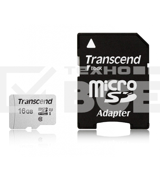 Флеш карта Micro SecureDigital 16Gb TranscendTS16GUSD300S-A{MicroSDHC Class 10 UHS-I, SD adapter}