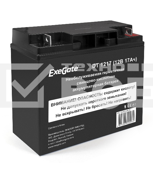 Батарея ExeGate DT 1217 (12V 17Ah, клеммы F3 (болт М5 с гайкой))