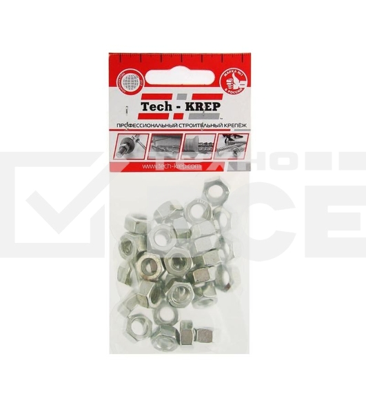 Гайка шестигранная М8 цинк. DIN 934 (уп.35шт) пакет Tech-Krep 103026