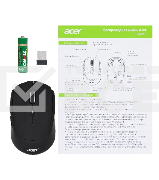 Мышь беспроводная Acer OMR050 черный, 1600 dpi, радиоканал, Bluetooth, USB, кнопки - 6
