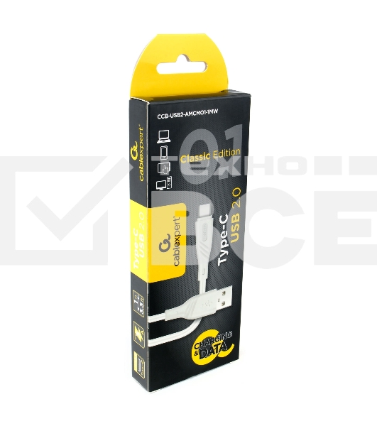 Кабель USB 2.0 Cablexpert CCB-USB2-AMCMO1-1MW, AM/Type-C, издание Classic 0.1, длина 1м, белый, блистер