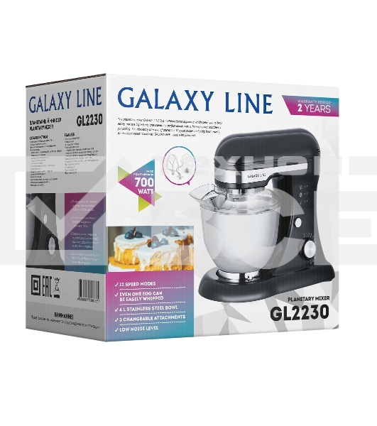 Миксер Galaxy Line GL 2230, черный, планетарный, 700 Вт, 12 скоростей