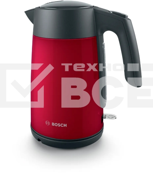 Чайник Bosch TWK7L464, 1.7л, 2400 Вт., нерж.сталь, покрытая эмалью, красный,шкала уровня воды
