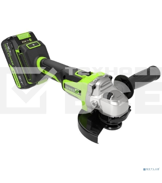 Угловая шлифовальная машина аккумуляторная Greenworks AG590, 24V, б/щет, 125 мм, 8500 об/мин, Anti-Kickback,1х4Ач,ЗУ,кор 3201007CUB