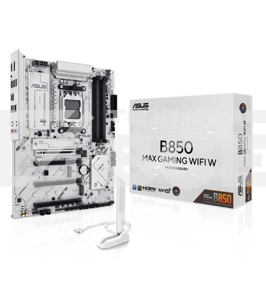 Материнская плата ASUS B850 MAX GAMING WIFI W, AM5, AMD B850, 4xDDR5, 4xSATA, 3xM.2, 1xPCIe 5.0 x16, 1xPCIe 4.0 x4, 2xPCIe 3.0 x1, 1xDisplayPort, 1xHDMI, 1x2.5Gb LAN, Wi-Fi 6E, Bluetooth 5.3, 1xUSB-C 10Gbps, 3xUSB-A 10Gbps, 2xUSB-A 5Gbps, 2xUSB-A 2.0, 3x3.5 мм, 7.1, ATX