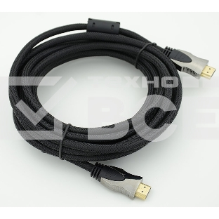 Кабель HDMI Ver.1.4 Gray jack HDMI(19pin)/HDMI(19pin) (5м) феррит.кольца Позолоченные контакты