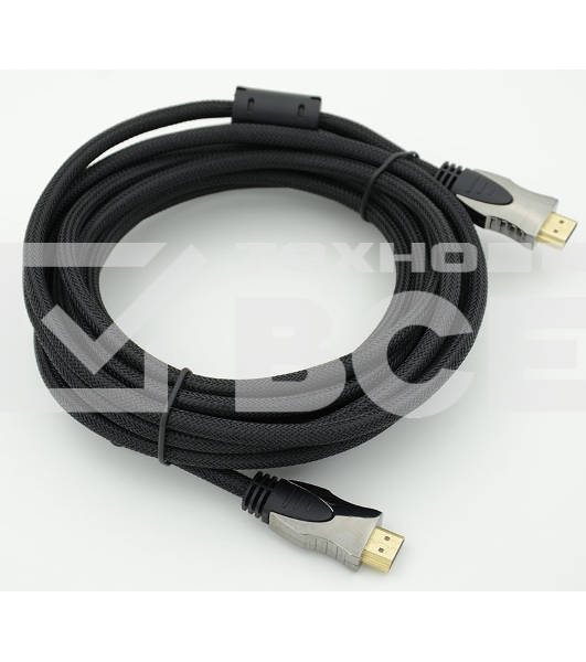 Кабель HDMI Ver.1.4 Gray jack HDMI(19pin)/HDMI(19pin) (5м) феррит.кольца позолоченные контакты