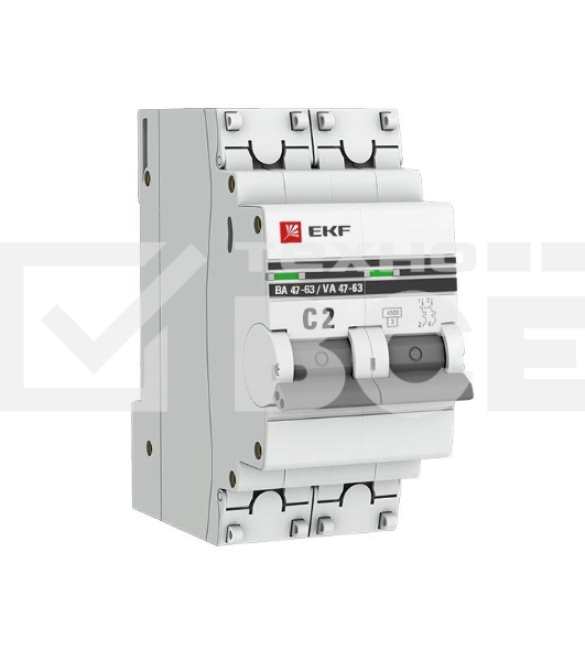 Выключатель автоматический модульный 2п C 2А 4.5кА ВА 47-63 PROxima EKF mcb4763-2-02C-pro