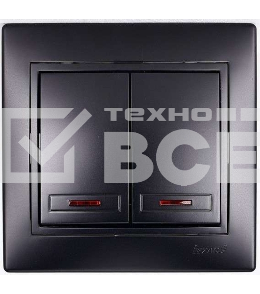 Выключатель 2-кл. 1п СП Мира 10А IP20 с подсветкой со вставкой черн. бархат LEZARD 701-4242-112