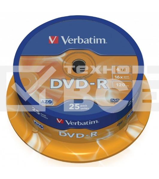 Диск DVD-R Verbatim 4.7Gb 16x Cake Box (25шт) (43522)
