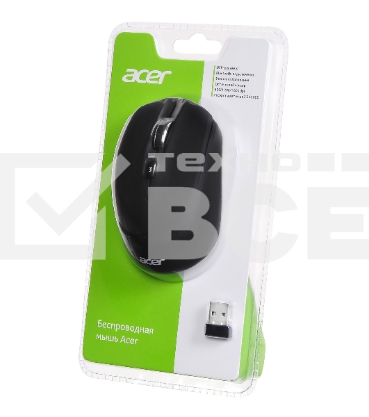 Мышь беспроводная Acer OMR050 черный, 1600 dpi, радиоканал, Bluetooth, USB, кнопки - 6