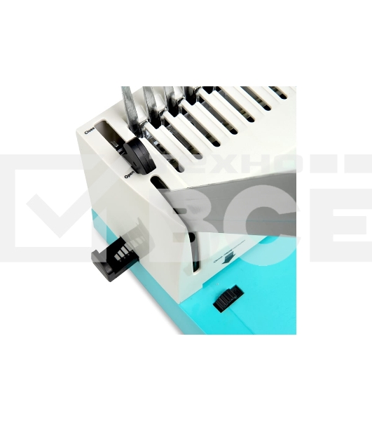 Переплетчик ГЕЛЕОС БП-16 бирюзово-белый на пластиковую пружину, А4, ручная перфорация 16 листов, переплет макс до 500 л., глубина перфорации 2-3-4-5 мм