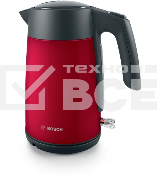 Чайник Bosch TWK7L464, 1.7л, 2400 Вт., нерж.сталь, покрытая эмалью, красный,шкала уровня воды