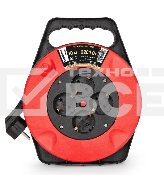 Удлинитель на катушке ExeGate EX286336RUS Master ECS-1-1B (4 евророзетки с заземлением, 10м, защита от детей, защита от перегрузки, 3х1,0мм2, 10А/2.2кВт)