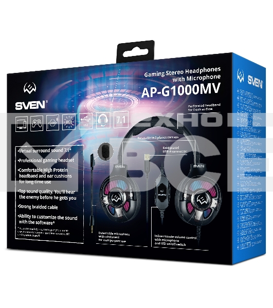 Наушники с микрофоном Sven AP-U1100MV черный 2.2м мониторные оголовье