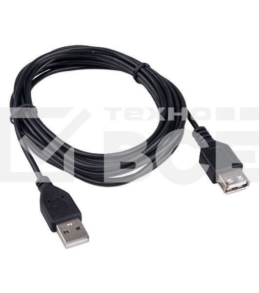 Кабель-удлинитель USB2.0 Гарнизон GCC-USB2-AMAF-3M, AM/AF, медь, 3м, черный, пакет