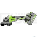 Угловая шлифовальная машина аккумуляторная Greenworks AG590, 24V, б/щет, 125 мм, 8500 об/мин, Anti-Kickback,1х4Ач,ЗУ,кор 3201007CUB, фото 1