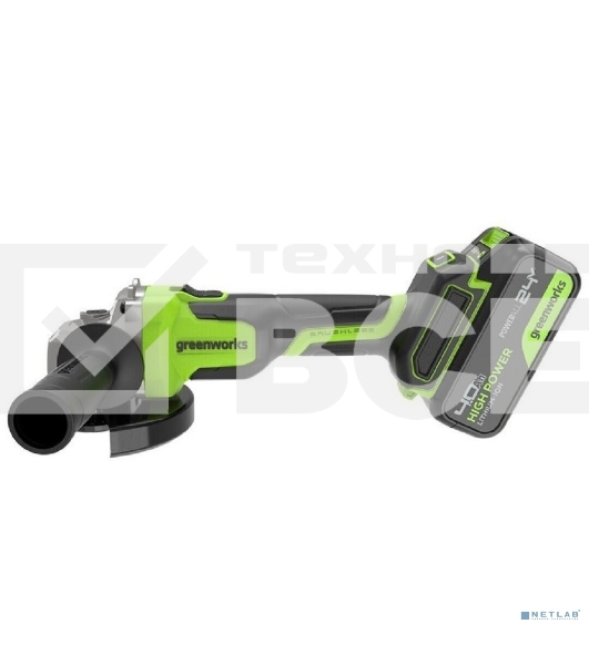 Угловая шлифовальная машина аккумуляторная Greenworks AG590, 24V, б/щет, 125 мм, 8500 об/мин, Anti-Kickback,1х4Ач,ЗУ,кор 3201007CUB