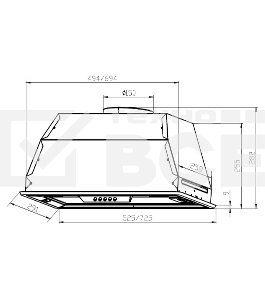 Вытяжка встраиваемая LEX GS Bloc P 900 нержавеющая сталь управление: кнопочное (1 мотор)