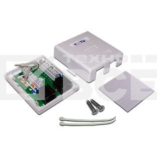 Настенная розетка, 2 порта RJ-45 категории 6, UTP, белая