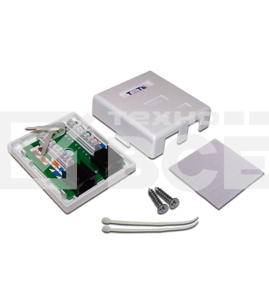 Настенная розетка, 2 порта RJ-45 категории 6, UTP, белая