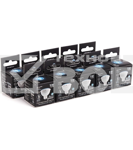 Лампа светодиодная Gauss Black 5Вт цок.:GU5.3 рефлектор 12B 4100K св.свеч.бел.ней. MR16 (упак.:10шт) (201505205)