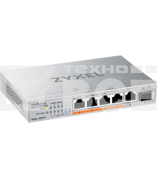 Коммутатор Zyxel XMG-105HP-EU0101F (L2) 5x2.5Гбит/с 1SFP+ 4PoE++ 70W неуправляемый