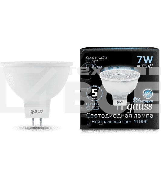 Светодиодная лампа GAUSS 101505207 LED MR16 GU5.3 7W 630lm 4100K 1/10/100