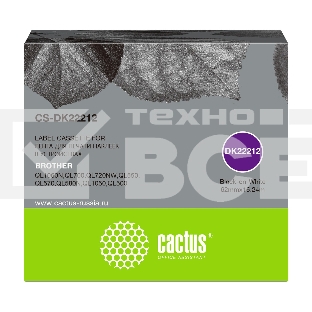 Картридж ленточный Cactus CS-DK22212 62 мм, черный шрифт, белый фон, 15.24 м для Brother P-touch QL-500, QL-550, QL-700, QL-800