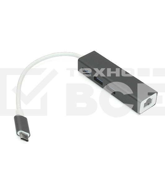 Адаптер Type-C на USB 3.0*3 + RJ45, серый