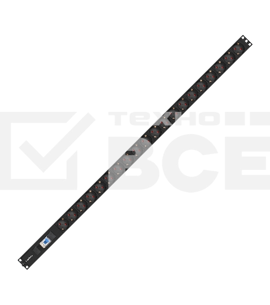 Блок розеток вертикальный ExeGate ServerPro PDU-V201 Al-20S-EU3-1P (19', 1U, Алюминий,20 Schuko, кабель с евровилкой VDE-250V-16A-3*2.5мм2, 3 метра, автомат защиты, черный, RTL)