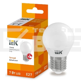 Лампа Iek LLE-G45-7-230-30-E27 светодиодная ECO G45 шар 7Вт 230В 3000К E27 IEK